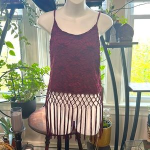 Boho Fringe Maroon Festival Tank Top